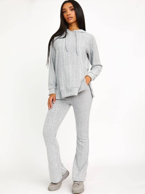 Soft Brushed Ribbed Hoodie & Flare Trouser co ord