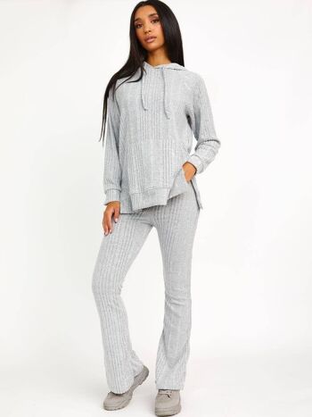 Ensemble sweat à capuche côtelé doux brossé et pantalon évasé 1