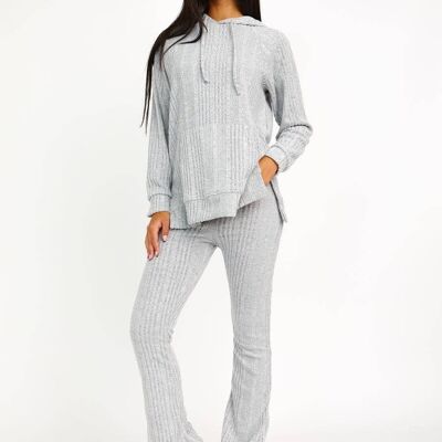 Soft Brushed Ribbed Hoodie & Flare Trouser co ord