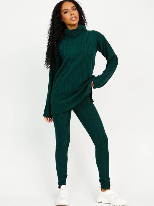 Soft Brushed Ribbed Roll Neck Top & Leggings Co Ord