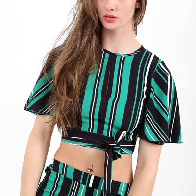 Striped Tie Knot Key Hole Crop Top