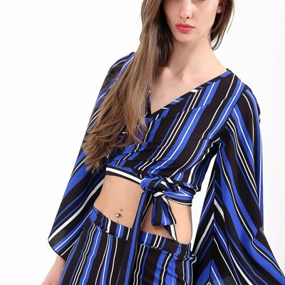 Striped Wrap Tie Knot Crop Top