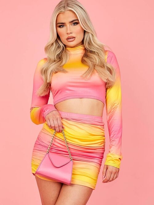 Sunset Slinky Crop Top & Ruched Skirt co ord