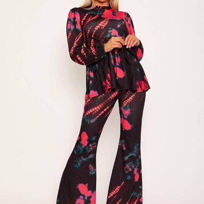 Ensemble haut péplum tie-dye et pantalon évasé