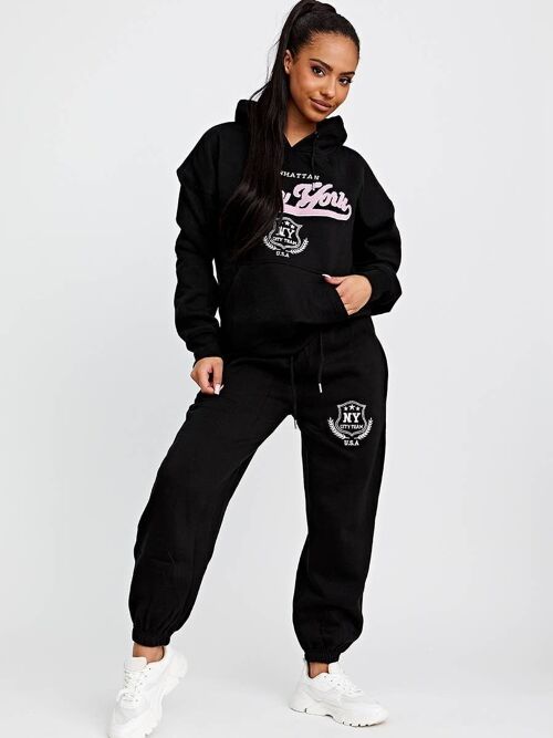 Towelling Embroidered New York Hooded Fleece Co Ord