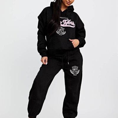 Towelling Embroidered New York Hooded Fleece Co Ord