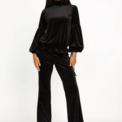 Velour Balloon Sleeve Top & Flare Trouser co ord