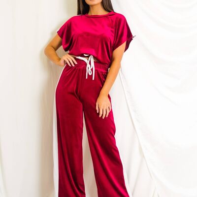 Velour Contrast Panel Boxy Drawstring co ord