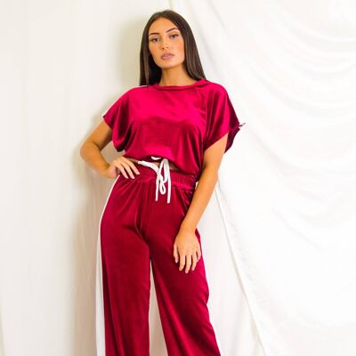 Velour Contrast Panel Boxy Drawstring co ord