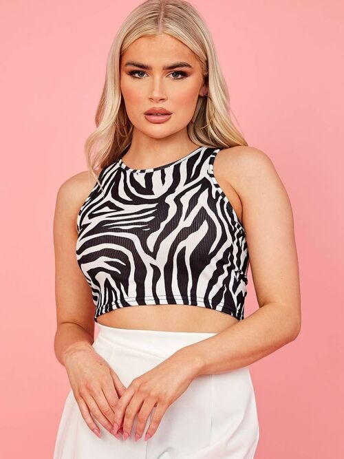 Zebra Print Ribbed Vest Crop Top