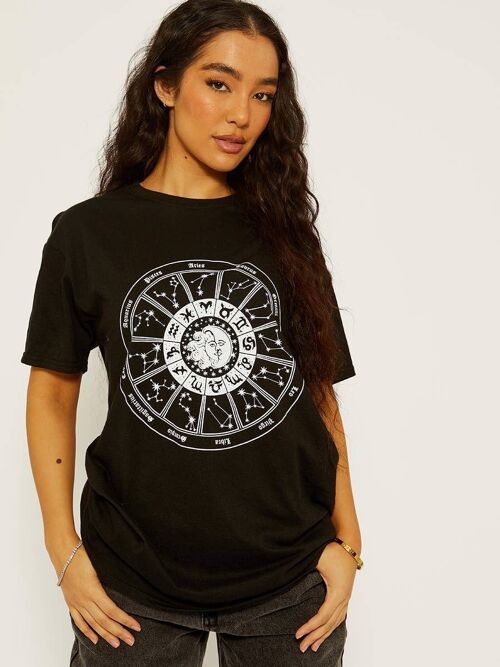 Zodiac Circle Graphic Printed T Shirt