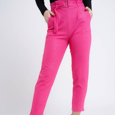 Kady & Olivia Belted Croc Print Tapered Trousers