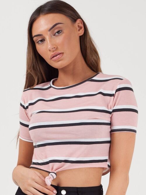 Knot Front Striped Crop Top