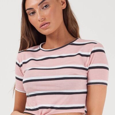 Knot Front Striped Crop Top