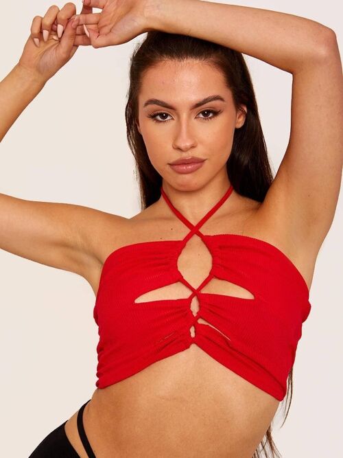 Lace Up Tie Knot Halter Crop Top