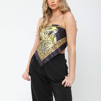 Top in raso con sciarpa a bandana con stampa leopardata