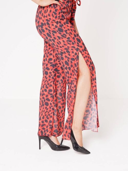 Leopard Print Side Split Belted Trousers