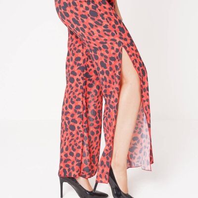 Pantalones con cinturón y abertura lateral con estampado de leopardo