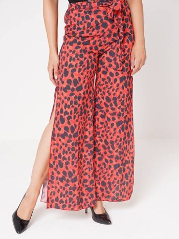 Pantalon ceinturé fendu sur le côté à imprimé léopard 2