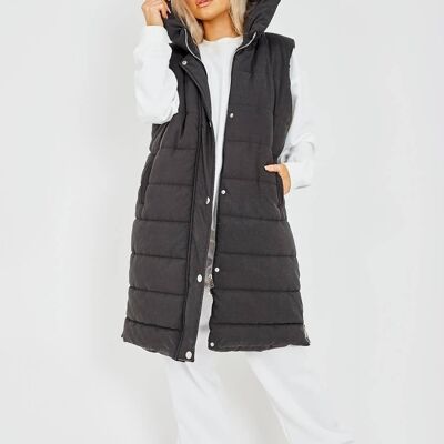 Gilet long rembourré à capuche