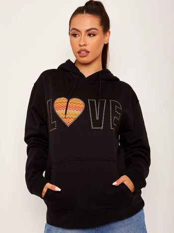 Sweat à capuche en molleton graphique LOVE Chevron Heart 1