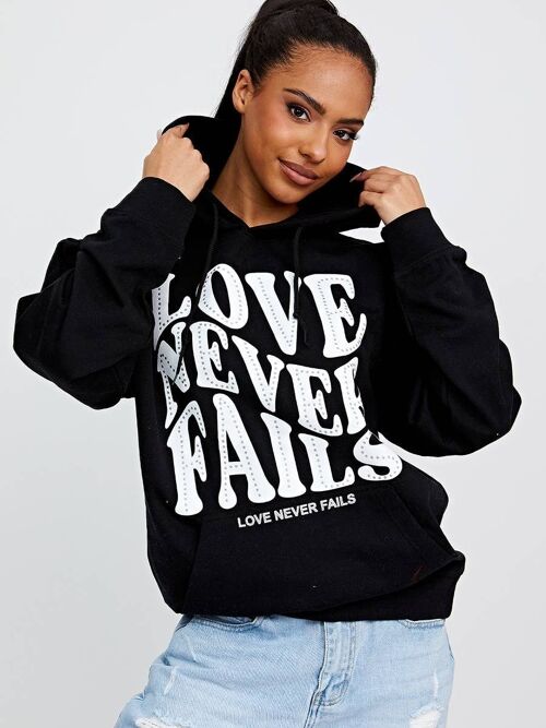 Love Never Fails Graphic Print Hoodie