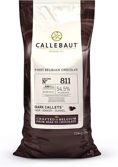 BARRY CALLEBAUT - FINEST BELGIUM CHOCOLATE - RECETTE 811 - CHOCOLAT NOIR - 54,5% CACAO - 10KG - PISTOLES