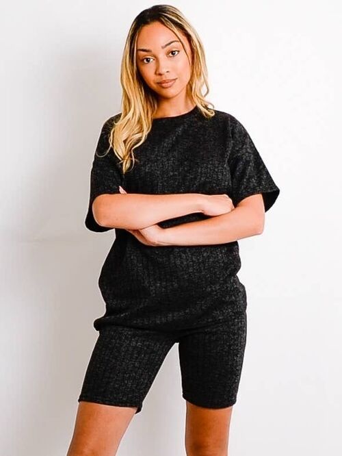 Melange Knit Oversized T Shirt & Shorts co ord