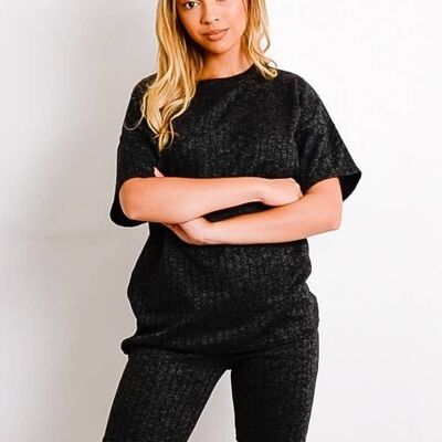 Melange Knit Oversized T Shirt & Shorts co ord