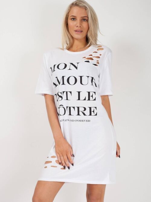 Mon Amour Laser Cut T Shirt Dress