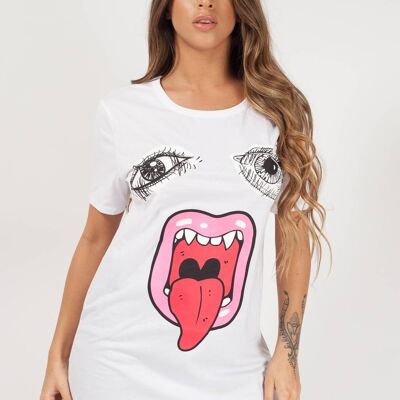 Monster Gesicht bedrucktes T-Shirt