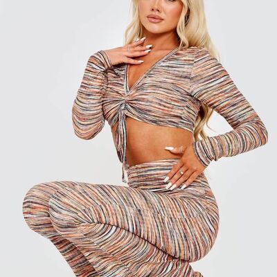 Multi Coloured Ruched Crop Top & Trouser co ord