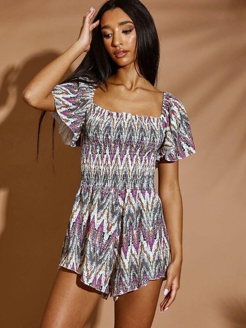 Multi Coloured Shirred Playsuit