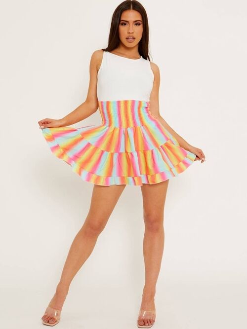 Multi Coloured Shirred Waist Boho Skirt