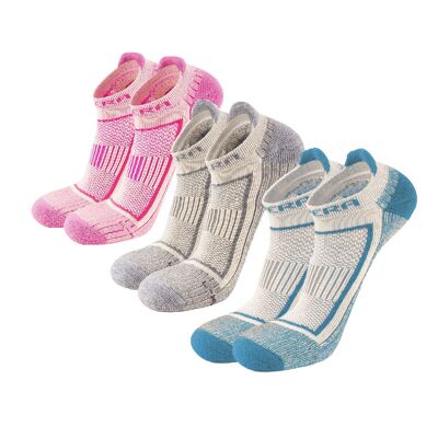Australia | Short running socks premium cotton medium thick reinforced sports socks medium padding, vegan short for sport jogging running tennis socks, 3 pairs - gray / cyan / pink | 34-41