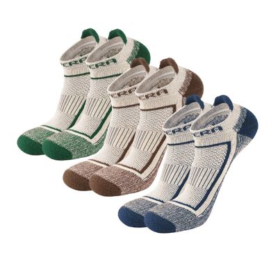Australia | Short running socks premium cotton medium-thick reinforced sports socks medium padding, vegan short for sports jogging running tennis socks, 3 pairs -blue/green/brown | 42-49