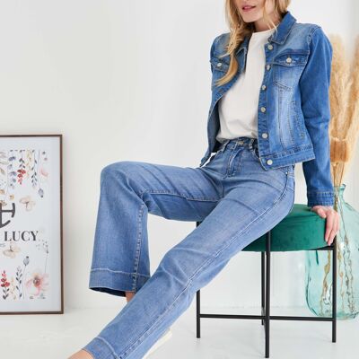 „Leonie“ Jeans mit weitem Bein – verblasst