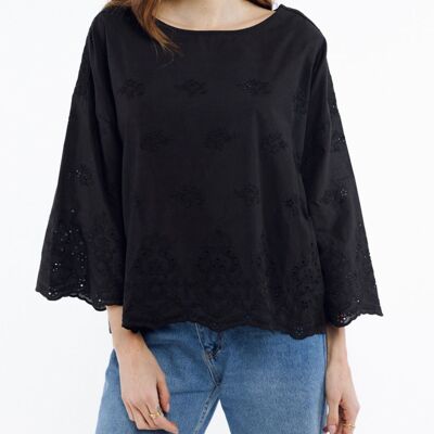 BERTO-Blouse with embroidery BLACK