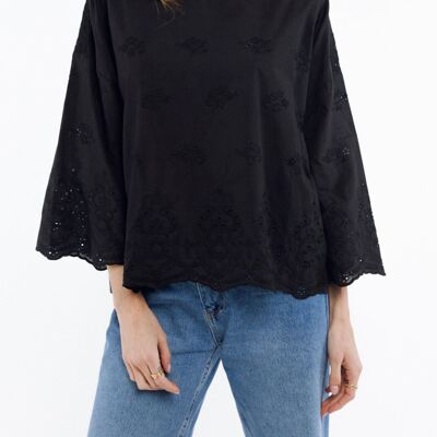 BERTO - Blouse with embroidery BLACK