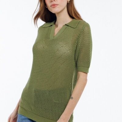 PARI-GREEN Mesh T-shirt with shirt collar