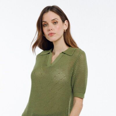 PARI - GREEN mesh shirt collar T-shirt