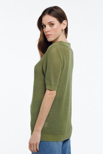 PARI - T-shirt col chemise en mesh VERT 3