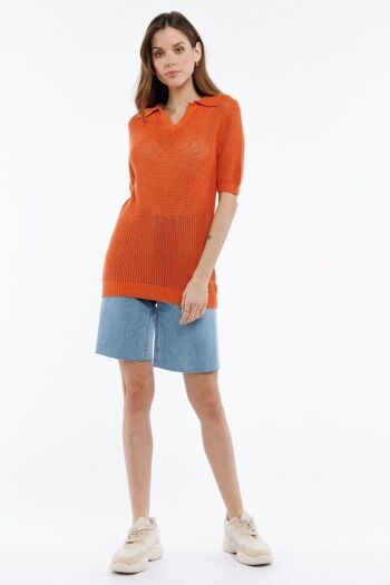 PARI-T-shirt col chemise en mesh ORANGE 2