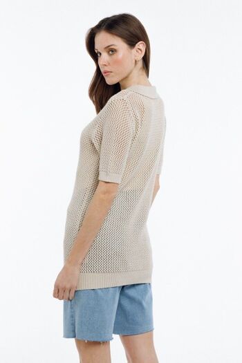 PARI-T-shirt col chemise en mesh BEIGE 3