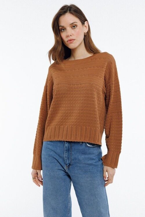 PAKI - Pull en maille col rond CAMEL