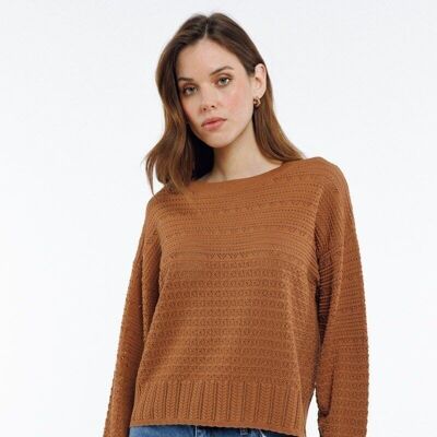 PAKI - Round neck knitted sweater CAMEL
