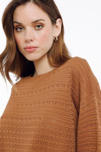 PAKI - Pull en maille col rond CAMEL 4