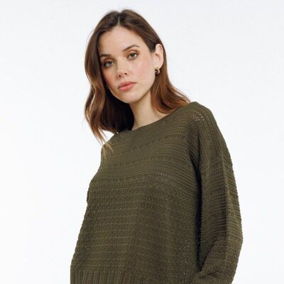 PAKI - KHAKI round-neck knitted sweater