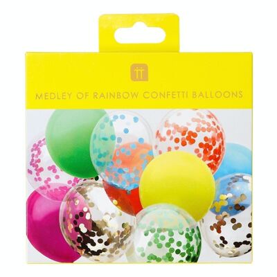 Ballons confettis arc-en-ciel - paquet de 12