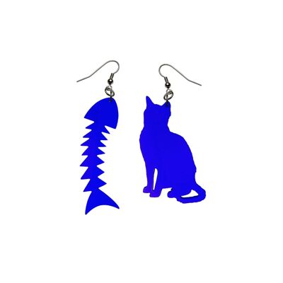 Cat and fishbone earrings in plexiglass